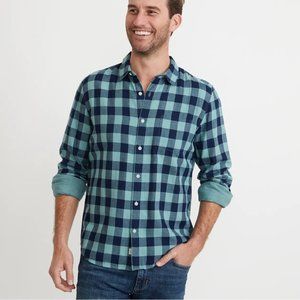 Marine Layer Waterview Button Down Shirt Navy Buffalo Check Plaid Double Cloth